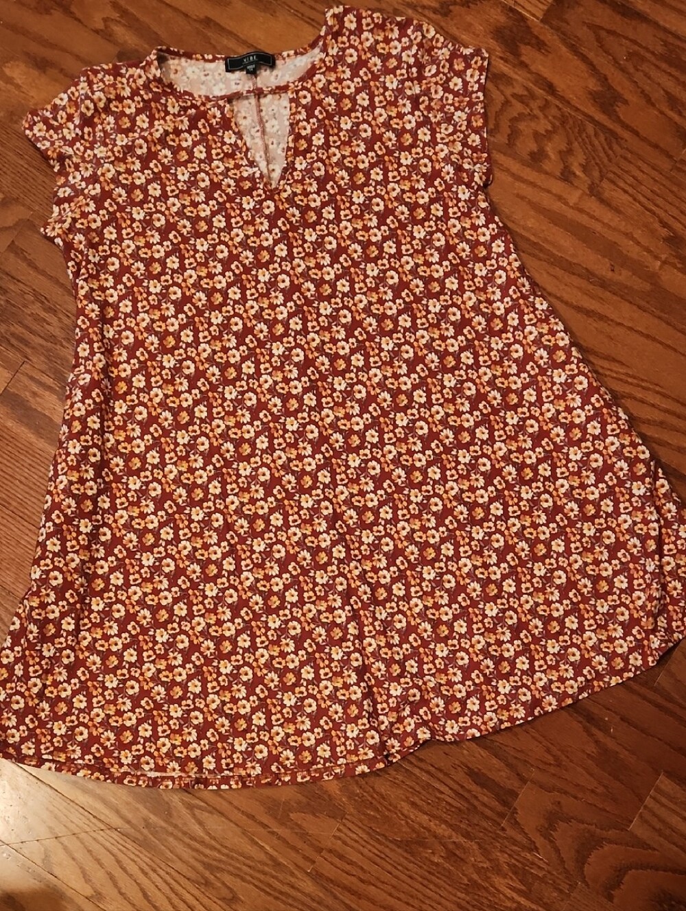 Women's Rust Floral Cap-Sleeve Swing Tunic by LOFT
